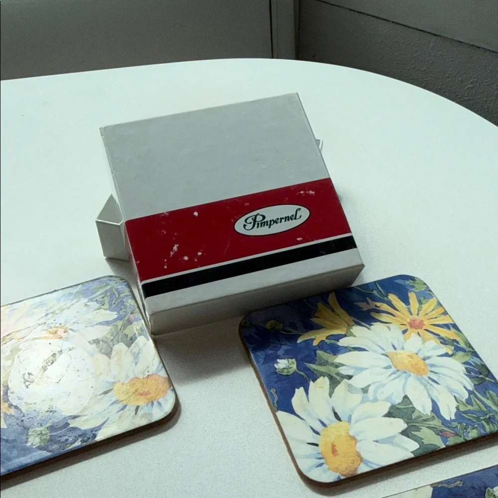Vintage Daisy Field Pimpernel Blue and Yellow Floral Coasters